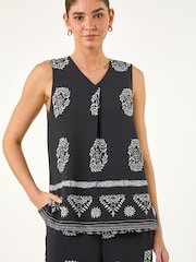 Roman Black Mono Border Print Vest - Image 4 of 5