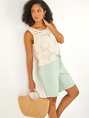 Roman Green Drawcord Stretch Culottes Shorts - Image 1 of 5