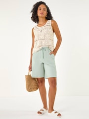 Roman Green Drawcord Stretch Culottes Shorts - Image 2 of 5
