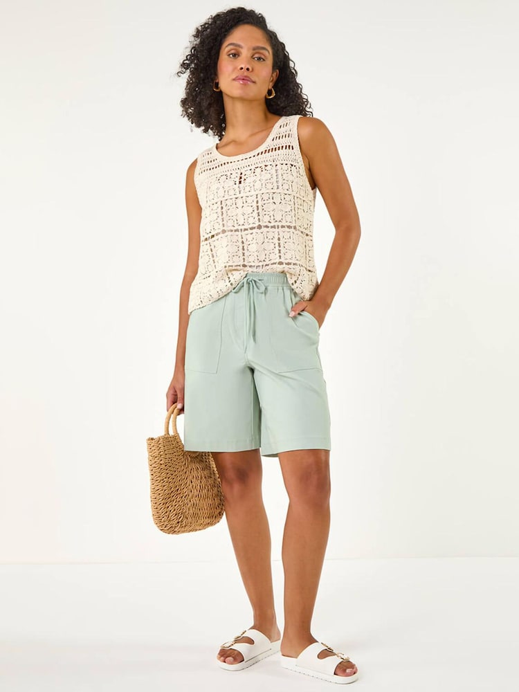Roman Green Drawcord Stretch Culottes Shorts - Image 2 of 5