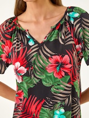 Roman Pink Textured Floral Print V-Neck Top - Image 5 of 5