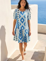 Roman Blue Petite Aztec Smock Dress - Image 1 of 5