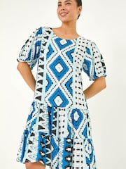 Roman Blue Petite Aztec Smock Dress - Image 2 of 5