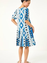 Roman Blue Petite Aztec Smock Dress - Image 3 of 5