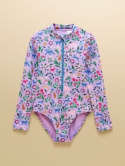 Joules Girls' Lilac Purple Long Sleeve Sunsafe Swimsuit - Image 1 of 5