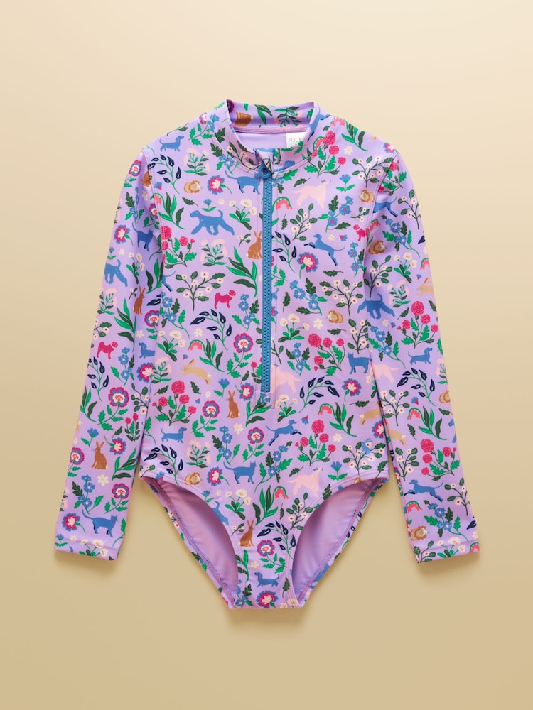 Joules Girls' Lilac Purple Long Sleeve Sunsafe Swimsuit - Image 1 of 5 Joules Girls' Lilac Purple Long Sleeve Sunsafe Swimsuit - Image 1 of 5
