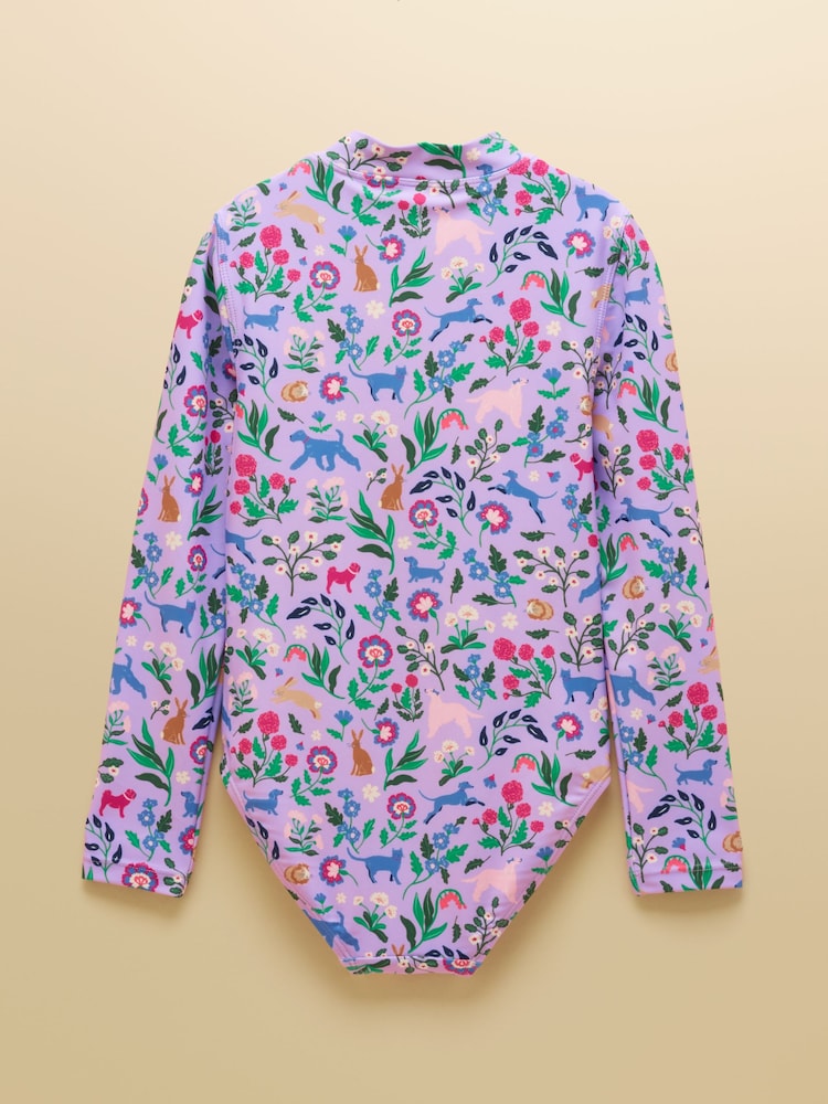 Joules Girls' Lilac Purple Long Sleeve Sunsafe Swimsuit - Image 2 of 5 Joules Girls' Lilac Purple Long Sleeve Sunsafe Swimsuit - Image 2 of 5