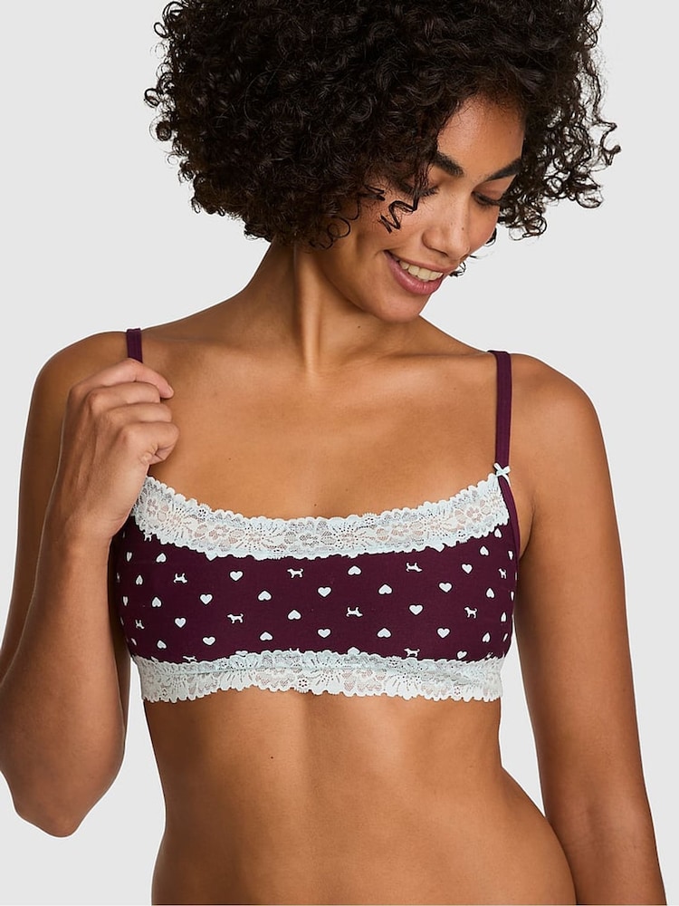 Victoria's Secret Pink Purple Rose Dog Print Scoop Cotton Lace Trim Bralette - Image 1 of 2