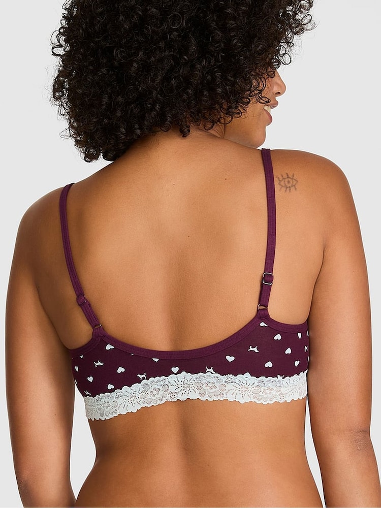 Victoria's Secret Pink Purple Rose Dog Print Scoop Cotton Lace Trim Bralette - Image 2 of 2