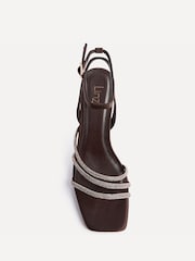Linzi Brown Glimmer Diamante Block Heel Sandals - Image 4 of 6