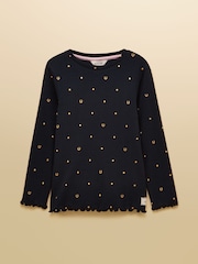 Joules Girls' Odelia Navy Long Sleeve Pointelle Top - Image 1 of 4