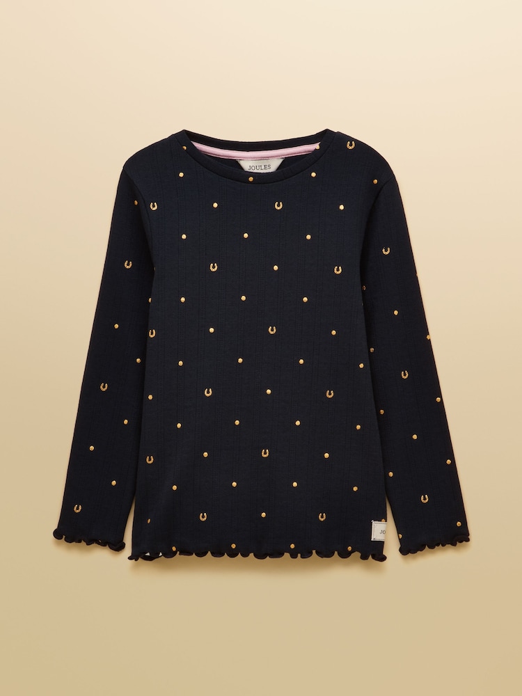 Joules Girls' Odelia Navy Long Sleeve Pointelle Top - Image 1 of 4