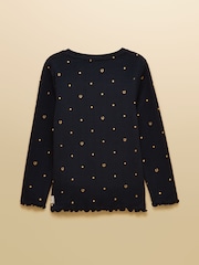 Joules Girls' Odelia Navy Long Sleeve Pointelle Top - Image 2 of 4