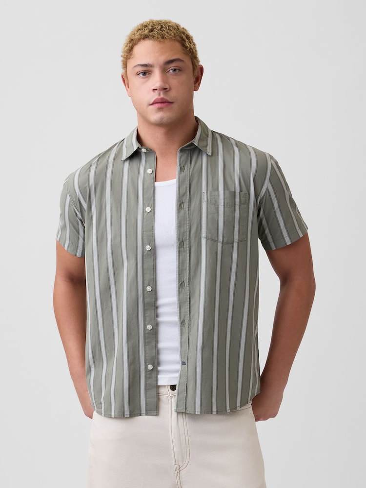Gap Green stripe Stretch Poplin Shirt - Image 1 of 5