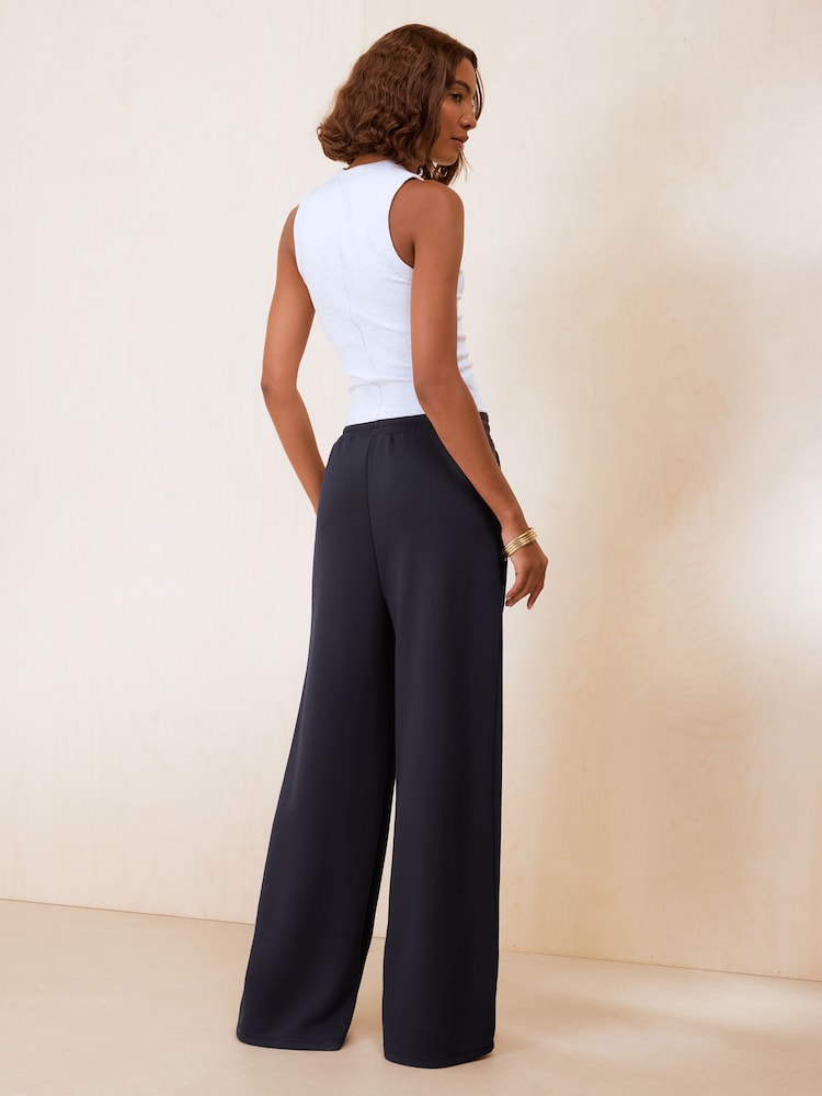 Friends Like These Navy Blue Studio Soft Scuba Pleated Wide Leg Joggers - Image 5 of 5 Friends Like These Navy Blue Studio Soft Scuba Pleated Wide Leg Joggers - Image 5 of 5