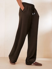Friends Like These Chocolate Brown Studio Soft Scuba Pleated Wide Leg Joggers - Image 2 of 5