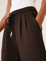 Friends Like These Chocolate Brown Studio Soft Scuba Pleated Wide Leg Joggers - Image 3 of 5