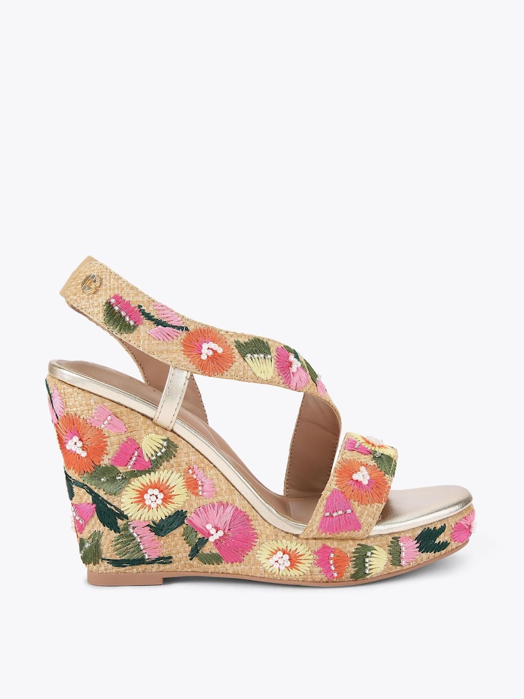 Carvela Pink Gala Wedge 110 Embroidery Sandals - Image 1 of 5