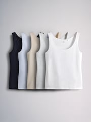 The Set 5 Pack Scoop Neck Wide Strap Vests Stone/Grey Marl/Dark Navy Blue/Light Blue/White - Image 1 of 8