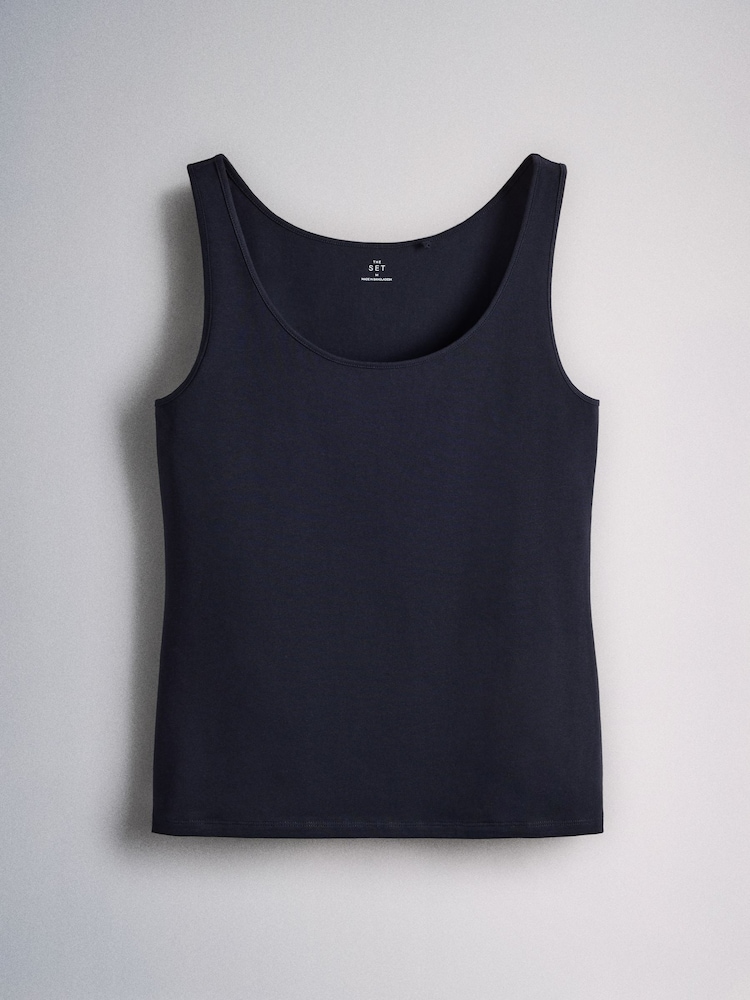 The Set 5 Pack Scoop Neck Wide Strap Vests Stone/Grey Marl/Dark Navy Blue/Light Blue/White - Image 2 of 8