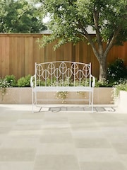 Charles Bentley White Rustic Metal Garden Bench - Image 2 of 6