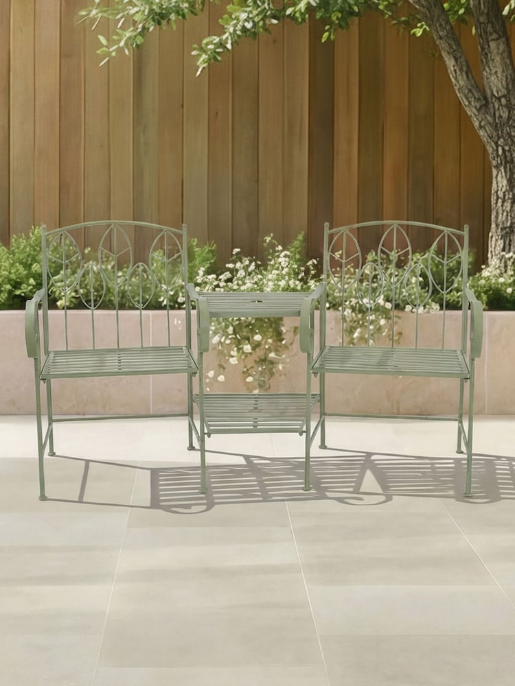Charles Bentley Green Rustic Metal Garden Companion Seat - Image 1 of 6 Charles Bentley Green Rustic Metal Garden Companion Seat - Image 1 of 6