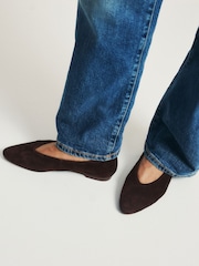 Chocolate Brown Suede - The Set Almond Toe Ballet Flats - Larawan 3 ng 6