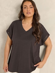 Evans Brown Crochet Trim T-Shirt - Image 1 of 5