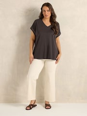 Evans Brown Crochet Trim T-Shirt - Image 3 of 5