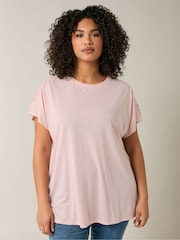 Evans Pink Crochet Shoulder Modal Rich T-Shirt - Image 1 of 4