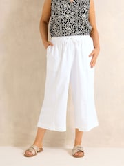 Evans White Cropped Wide Leg Pull On Trousers - Image 1 of 5