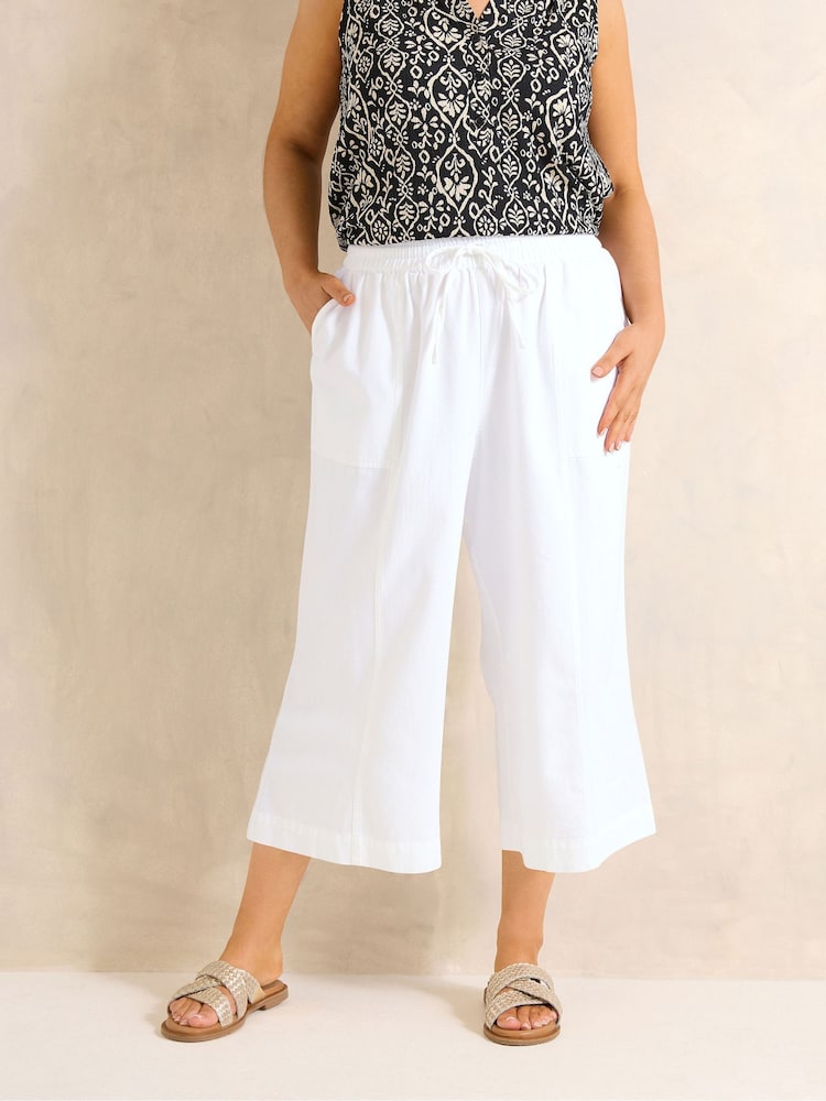 Evans White Cropped Wide Leg Pull On Trousers - Image 1 of 5
