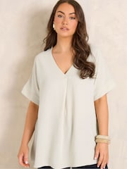Evans Natural Short Sleeve Notch Neck Top - Image 1 of 2