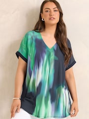 Evans Green Blurred Floral Print Top - Image 1 of 5