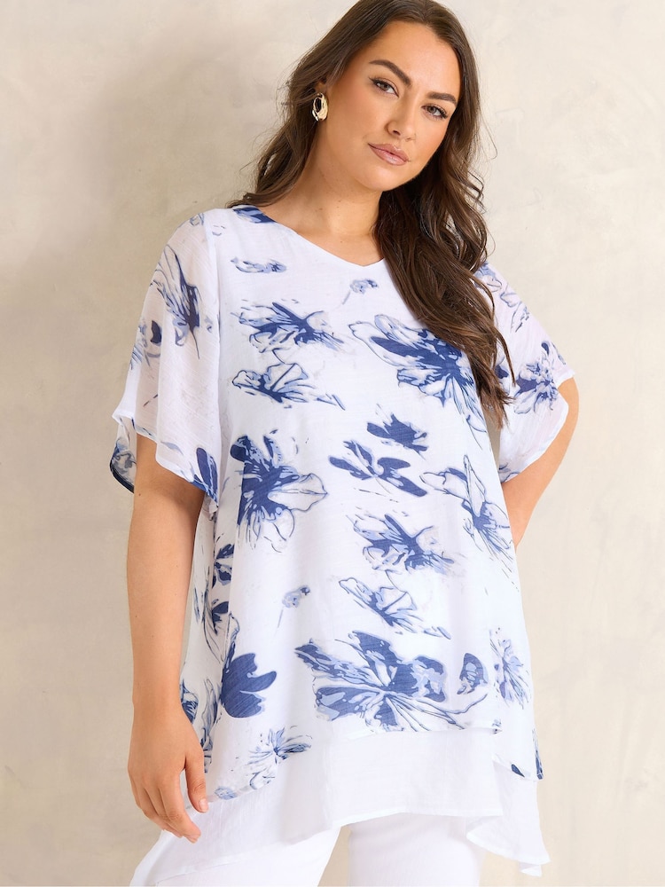 Evans Blue Double Layer Angel Sleeve Top - Image 1 of 6
