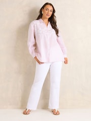 Evans Pink Stripe Embroidered Blouse - Image 2 of 5
