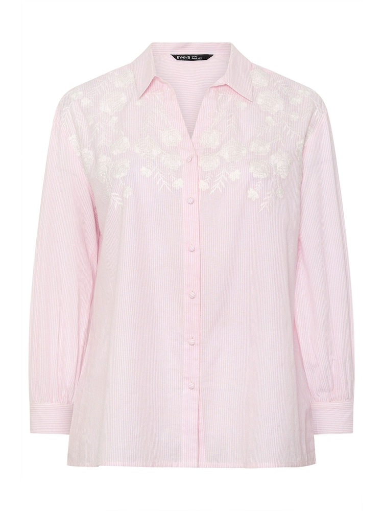 Evans Pink Stripe Embroidered Blouse - Image 5 of 5