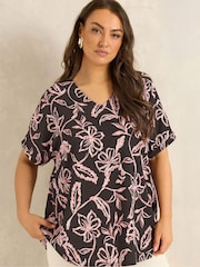 Evans Brown Crinkle Jersey V-Neck Top - Image 1 of 5