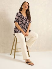 Evans Brown Crinkle Jersey V-Neck Top - Image 2 of 5
