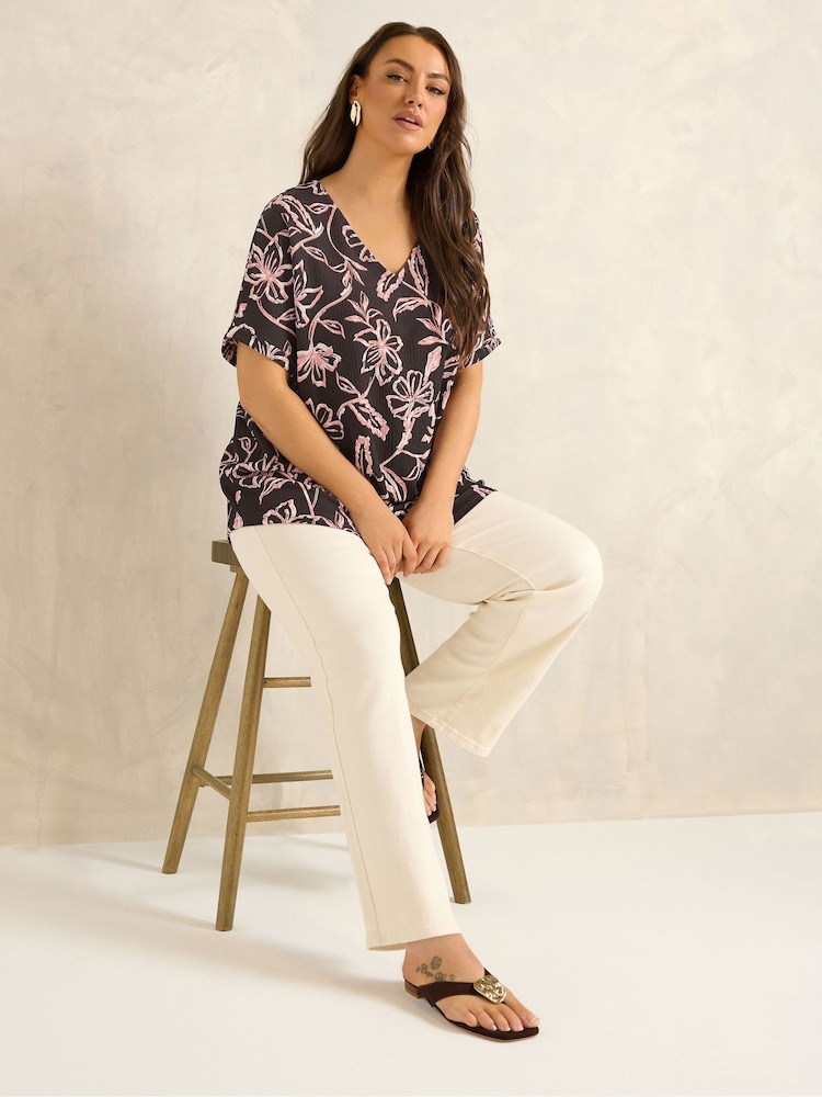 Evans Brown Crinkle Jersey V-Neck Top - Image 2 of 5