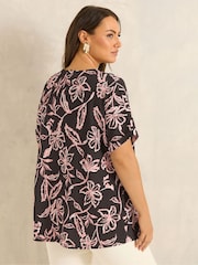 Evans Brown Crinkle Jersey V-Neck Top - Image 3 of 5