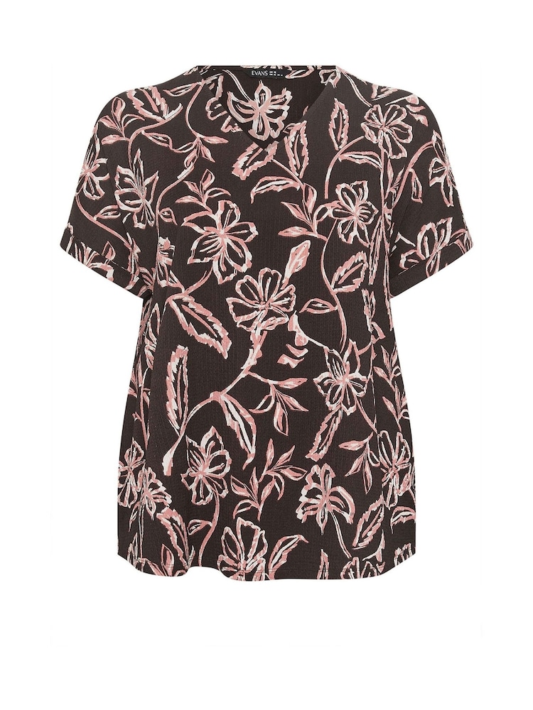 Evans Brown Crinkle Jersey V-Neck Top - Image 5 of 5