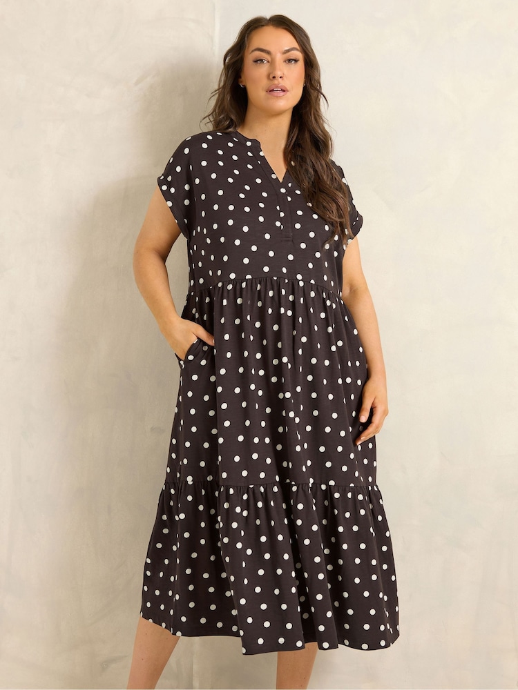 Evans Brown Tiered Slub Cotton Dress - Image 1 of 5