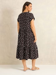 Evans Brown Tiered Slub Cotton Dress - Image 2 of 5