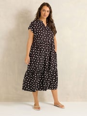 Evans Brown Tiered Slub Cotton Dress - Image 3 of 5