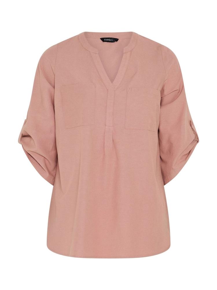Evans Pink Linen Blend Collared Overhead Shirt - Image 5 of 5 Evans Pink Linen Blend Collared Overhead Shirt - Image 5 of 5