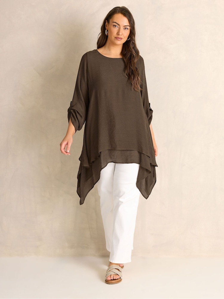 Evans Brown Double Layer Blouse - Image 2 of 5 Evans Brown Double Layer Blouse - Image 2 of 5