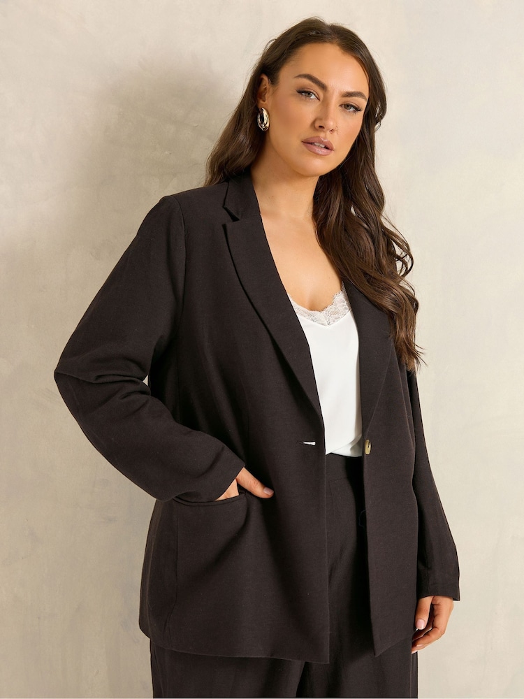 Evans Brown Linen Blend Blazer - Image 2 of 5