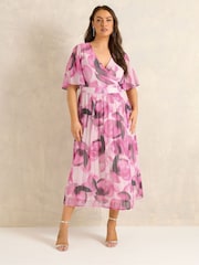 Evans Pink Pleated Angel Sleeve Dress - Image 2 of 5