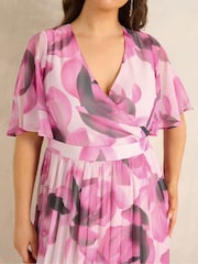 Evans Pink Pleated Angel Sleeve Dress - Image 4 of 5